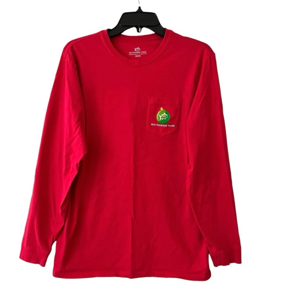 Southern Tide Skipjack Christmas Tree Long Sleeve T-Shirt in Red Size Large